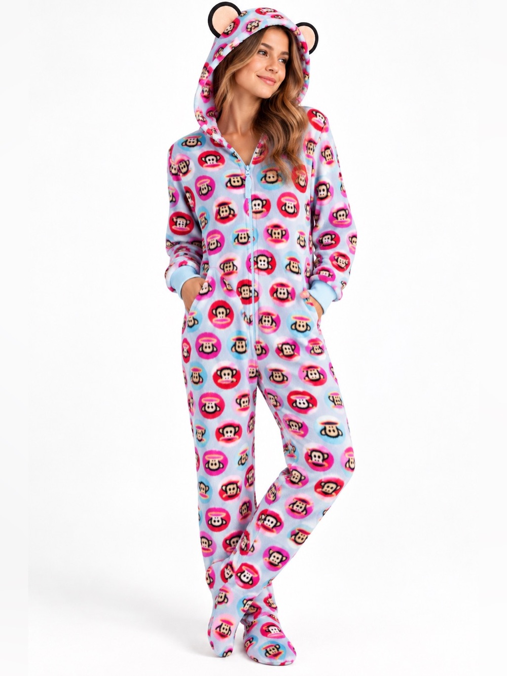 Vintage 2015 Paul Frank Womens L Julius Monkey Footed Onesie Pajamas Y2K